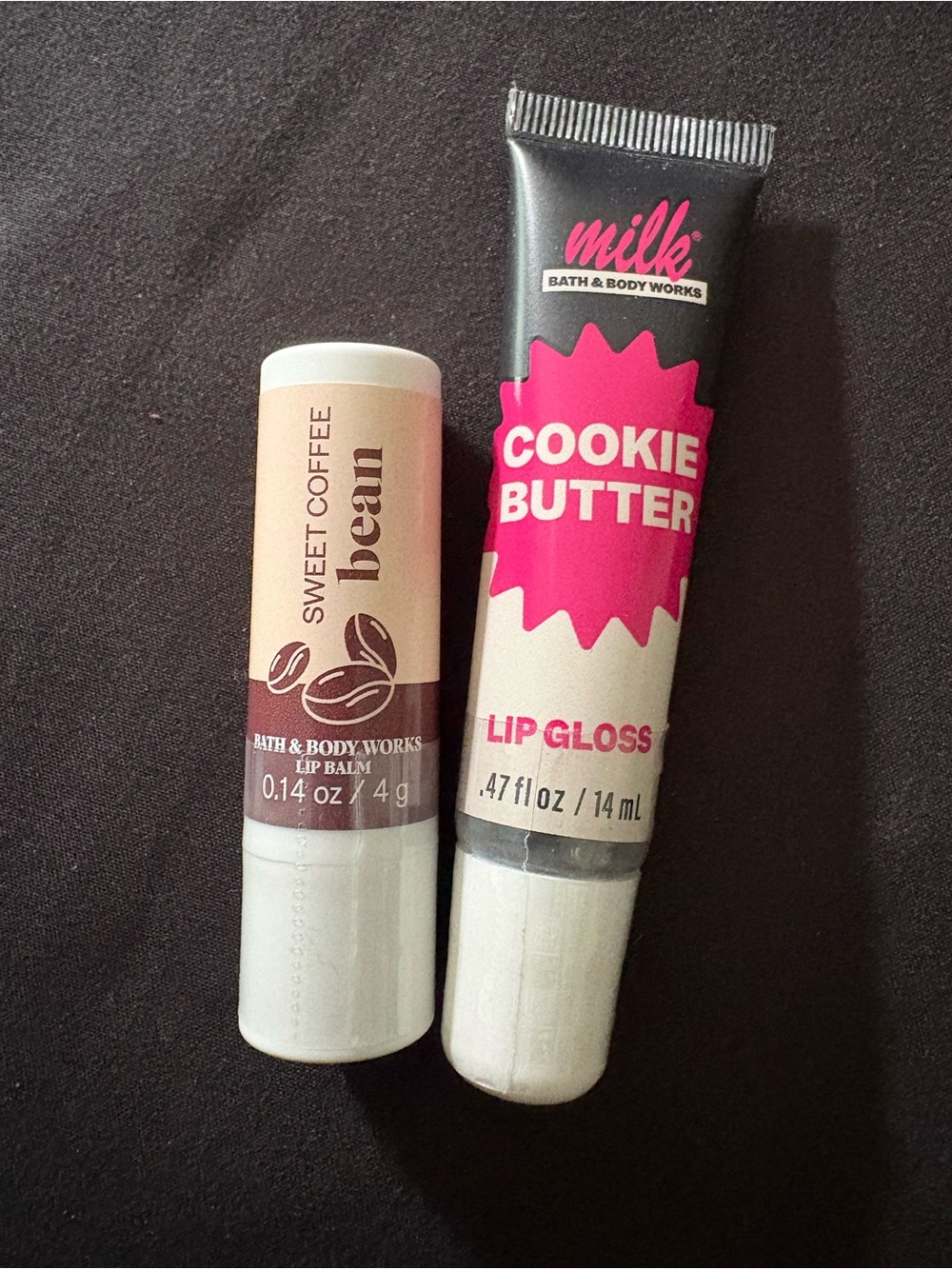 Bath & Body Works Milk Cookie Butter Lip Gloss & Sweet Coffee Bean Lip Balm NWT